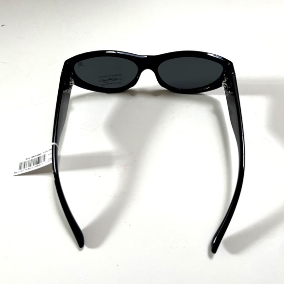 Ed Hardy Black Wrap Sunglasses Silver Gothic Cross Logo Y2K Unisex UV400 Acetate - Picture 3 of 7